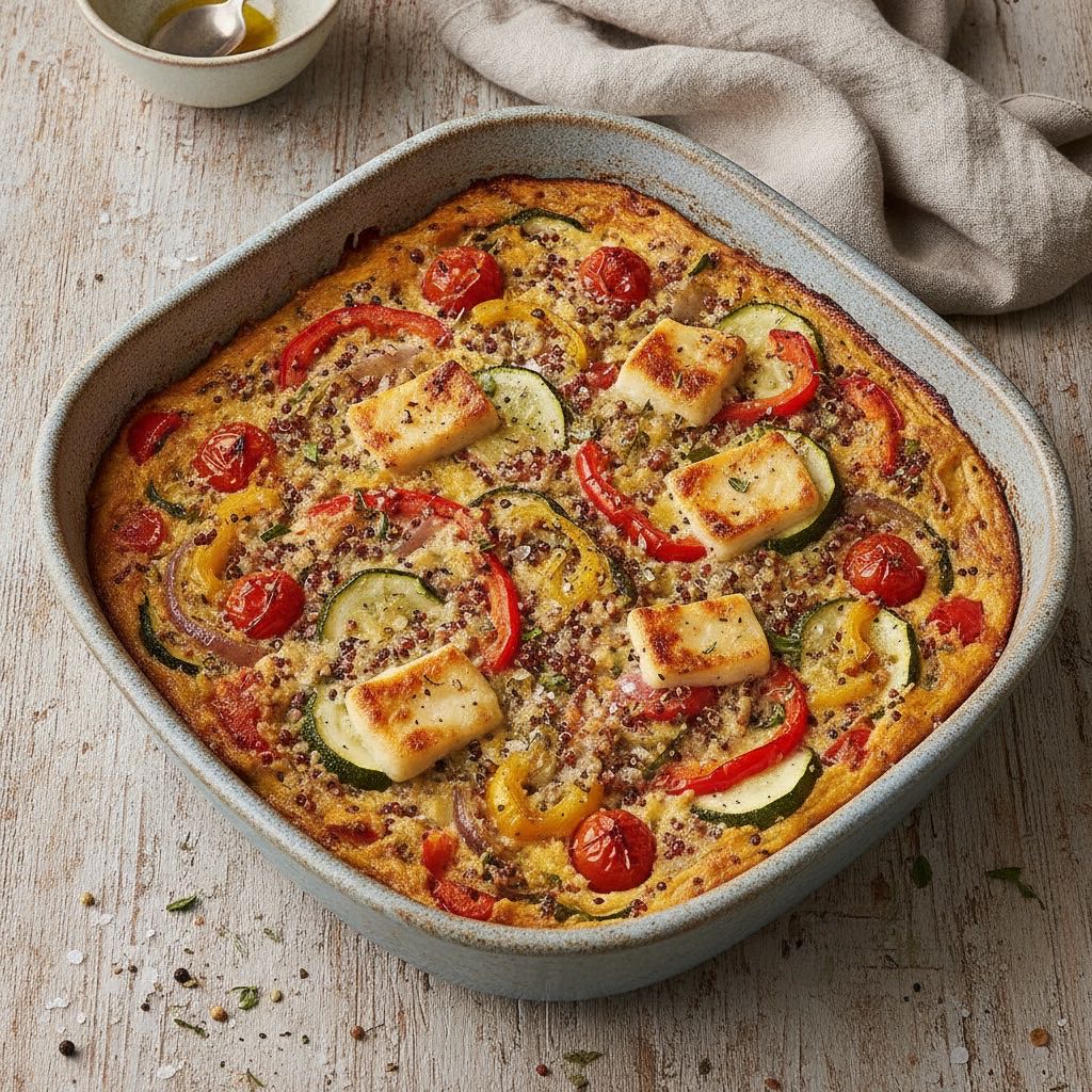 Bunter Quinoa-Gemüse-Halloumi-Auflauf