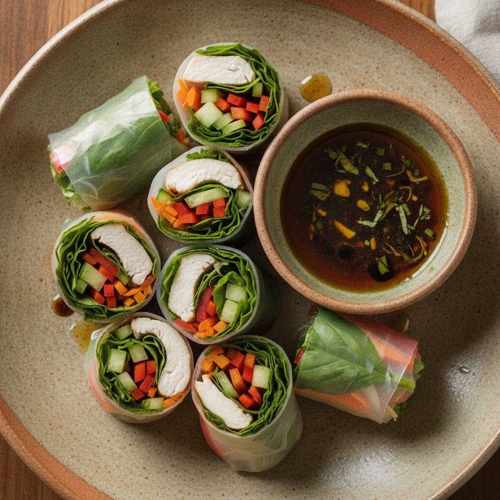 Asiatisch-Italienische Sommerrollen mit Basilikum-Balsamico-Dip