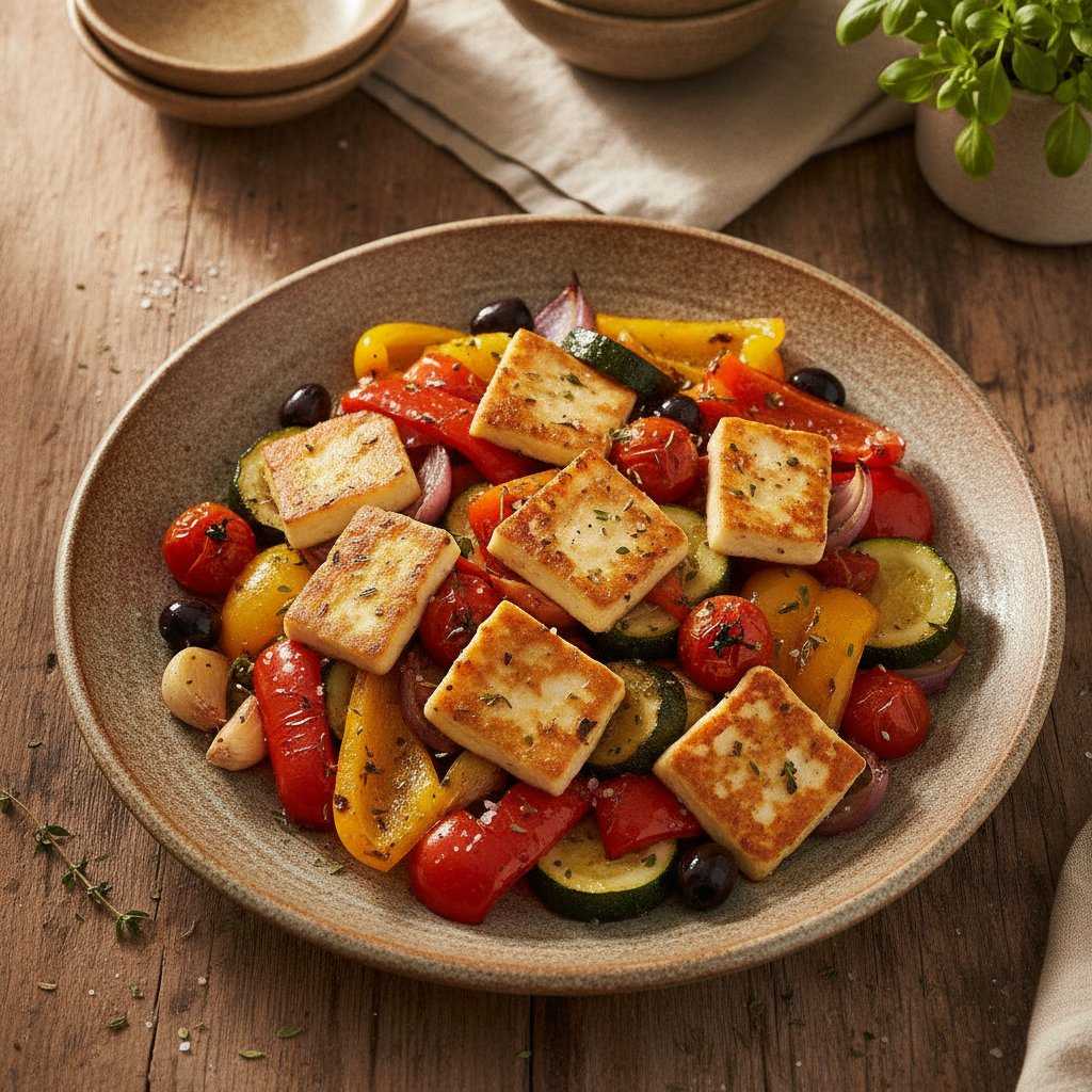 Buntes Halloumi-Gemüse vom Blech