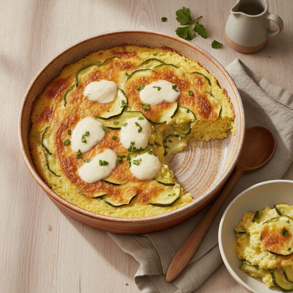 Cremiger Polenta-Zucchini-Gratin mit Mozzarella