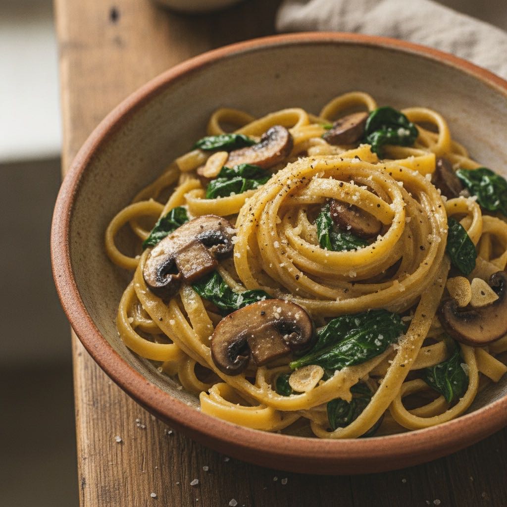 Cremige Pilz-Spinat Pasta
