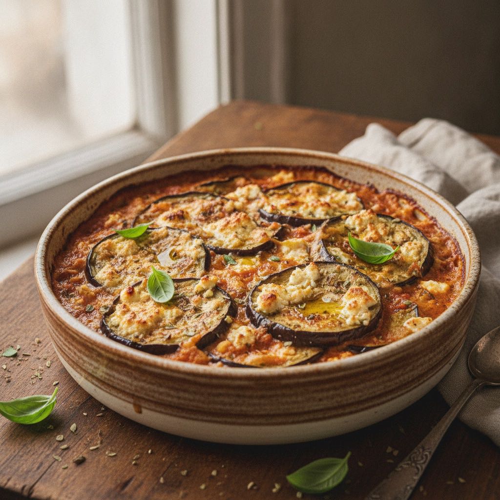 Cremiges Auberginen-Feta-Gratin