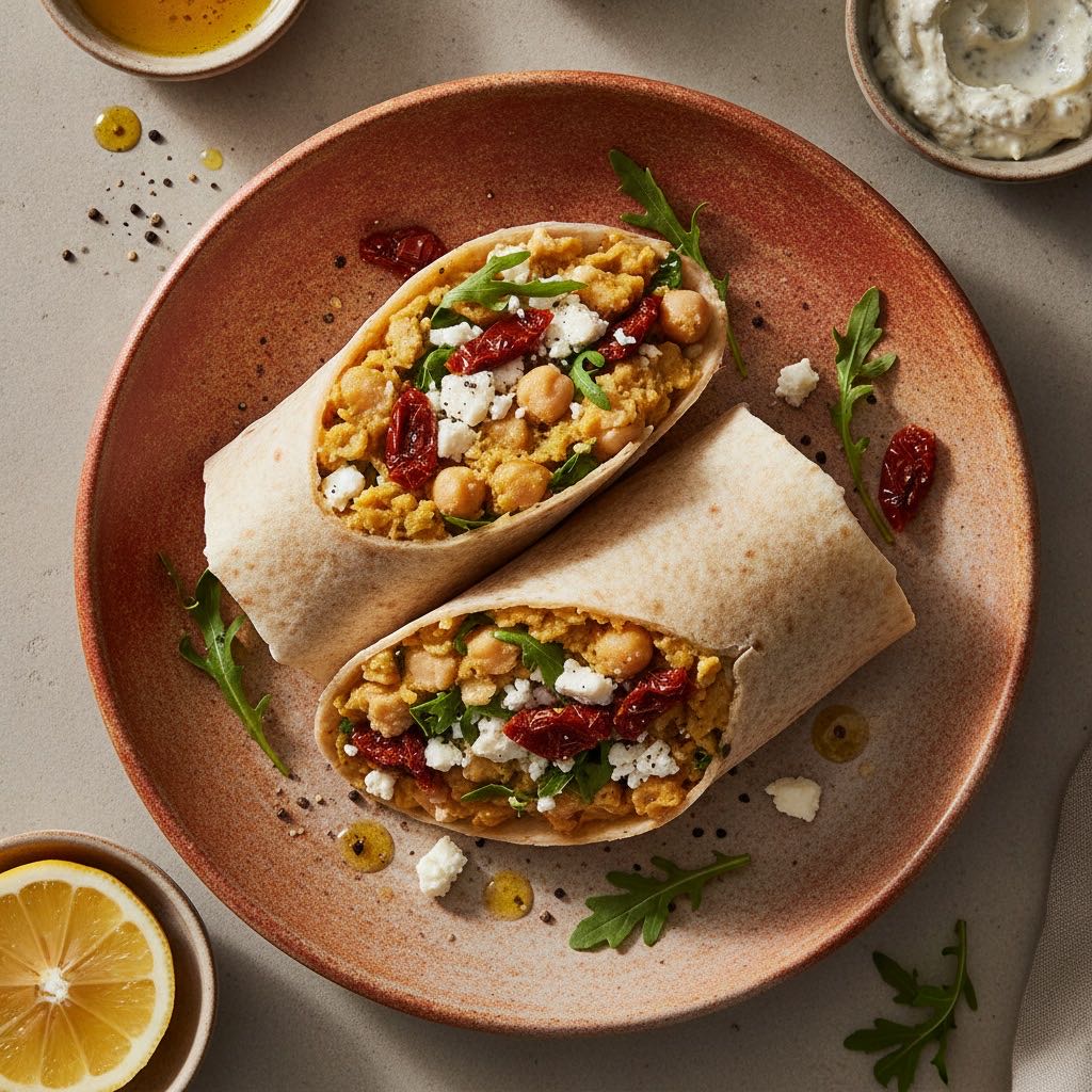 Cremiger Kichererbsen-Feta-Wrap mit getrockneten Tomaten