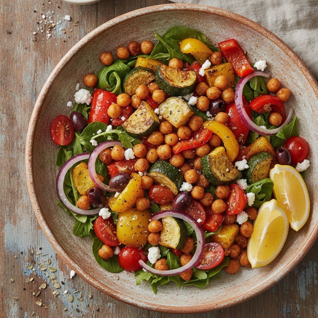 Bunter Mediterraner Air Fryer Gemüse-Kichererbsen-Salat