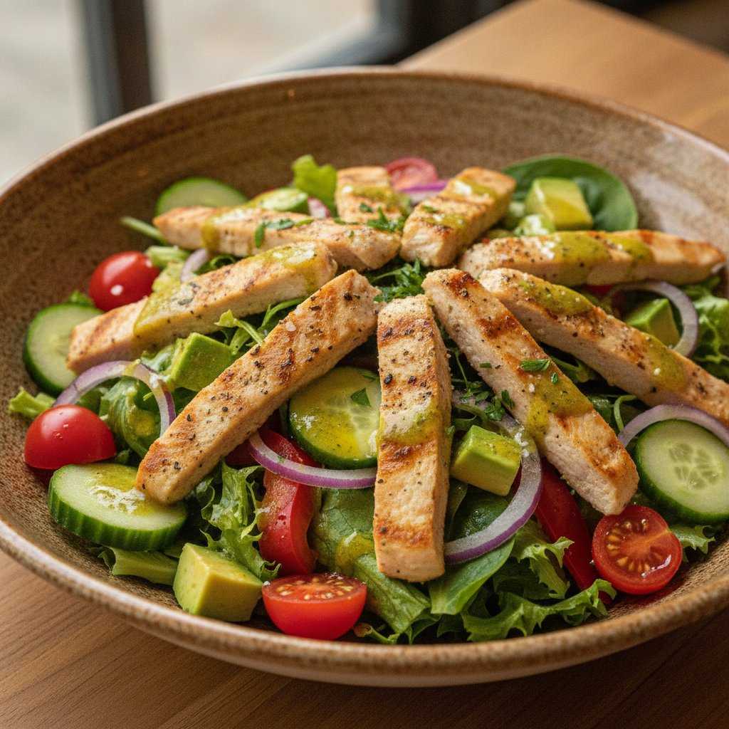 Frischer Hähnchen-Power-Salat mit Zitronen-Kräuter-Dressing
