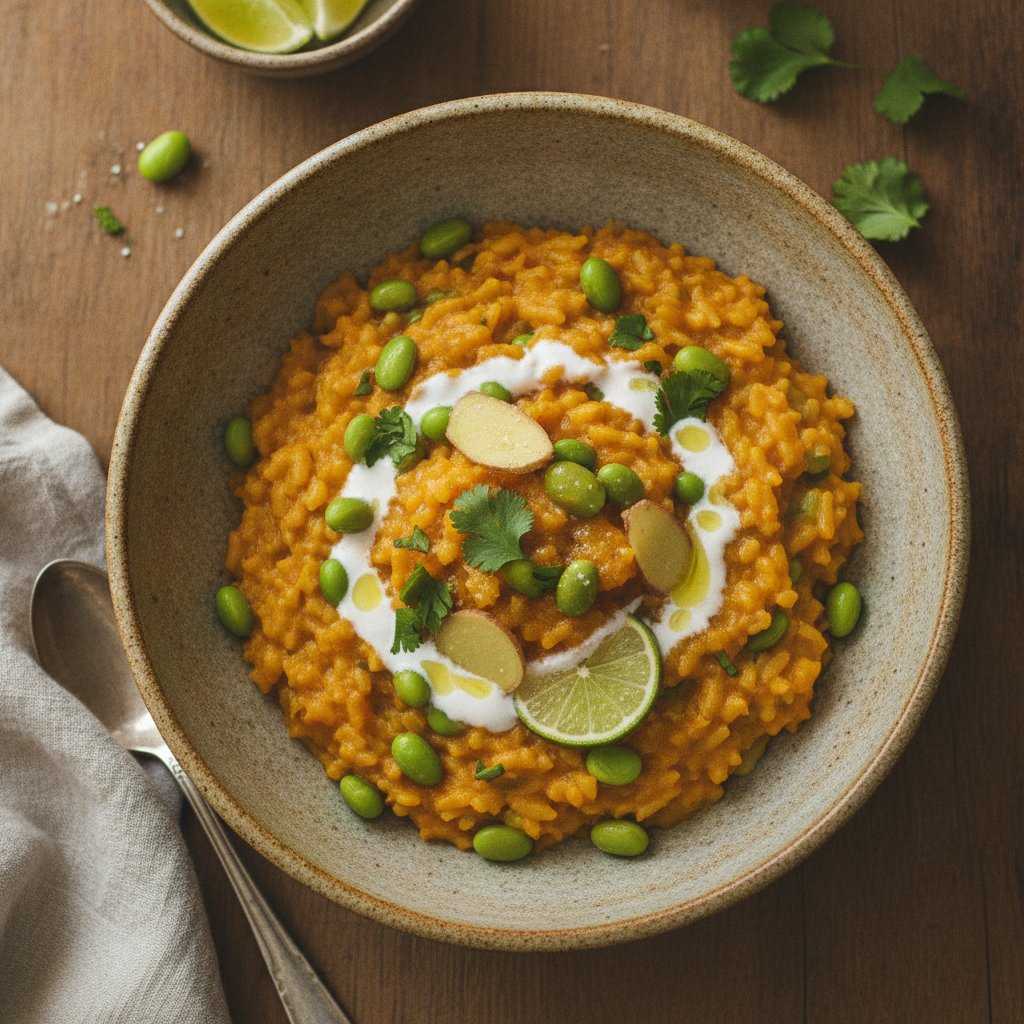 Creamy Coconut Pumpkin Risotto with Edamame